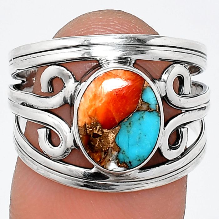 Kingman Orange Dahlia Turquoise Ring size-7.5 SDR237729 R-1132, 8x10 mm