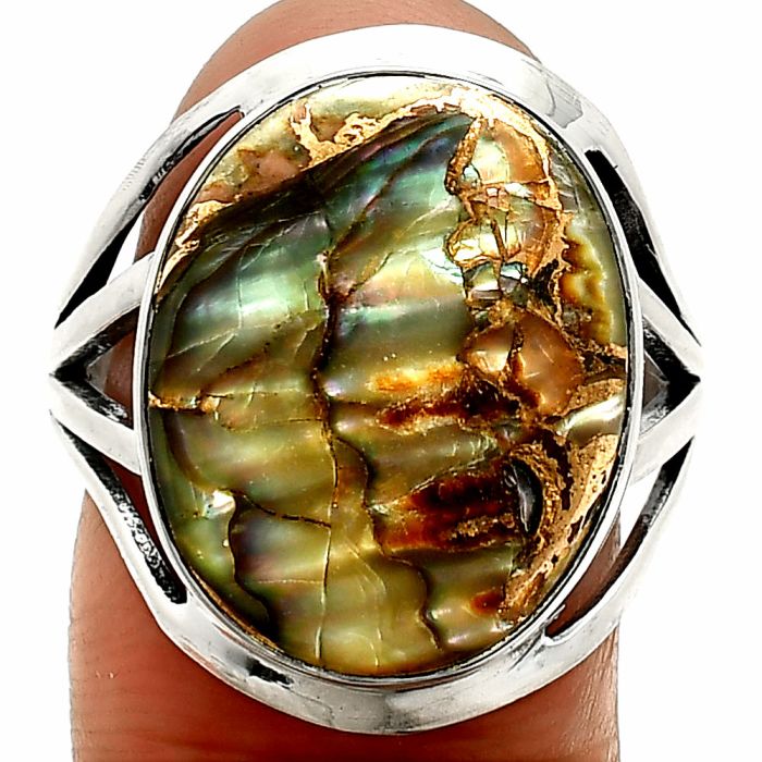 Copper Abalone Shell Ring size-8.5 SDR237858 R-1219, 15x18 mm