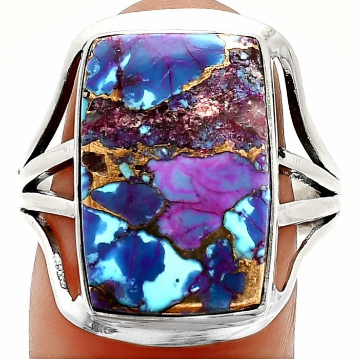 Kingman Purple Dahlia Turquoise Ring size-9 SDR237893 R-1219, 12x18 mm