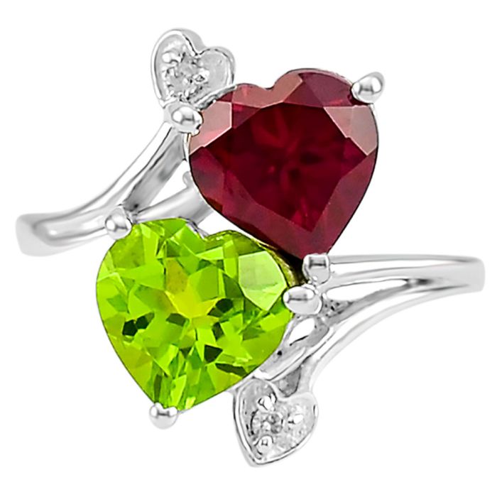 Lab Created Pink Rubellite and Peridot Ring size-6.5 SDR79212, 8x8 mm