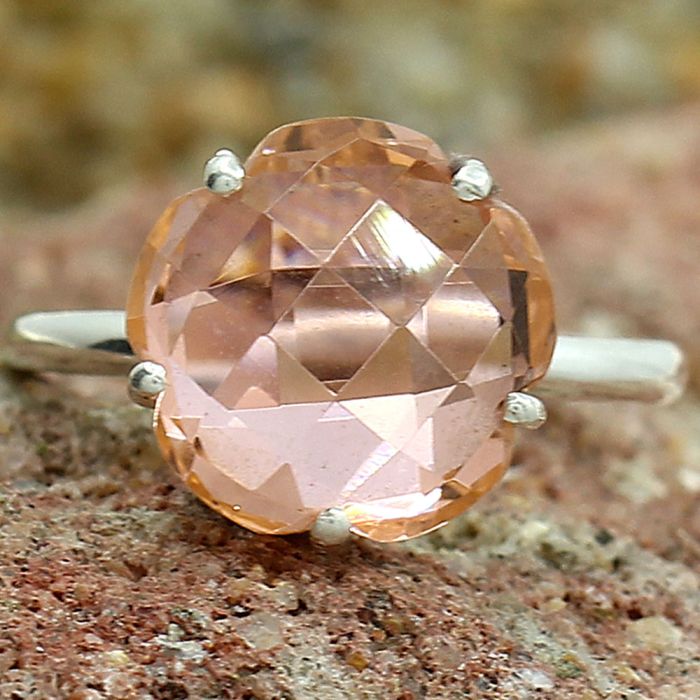 Lab Created Peach Morganite Ring size-7.5 SDR80898 R-1019, 12x12 mm