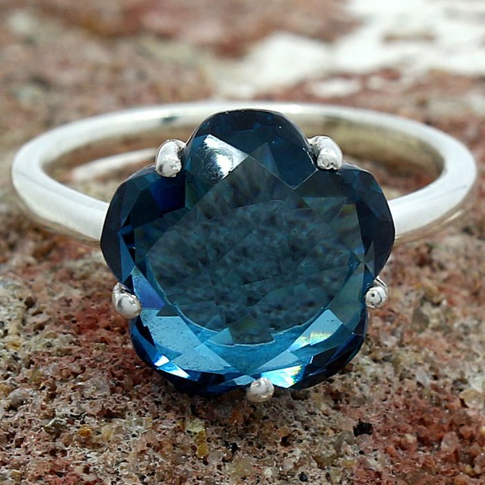Lab Created London Blue Topaz Ring size-8.5 SDR80959 R-1019, 12x12 mm