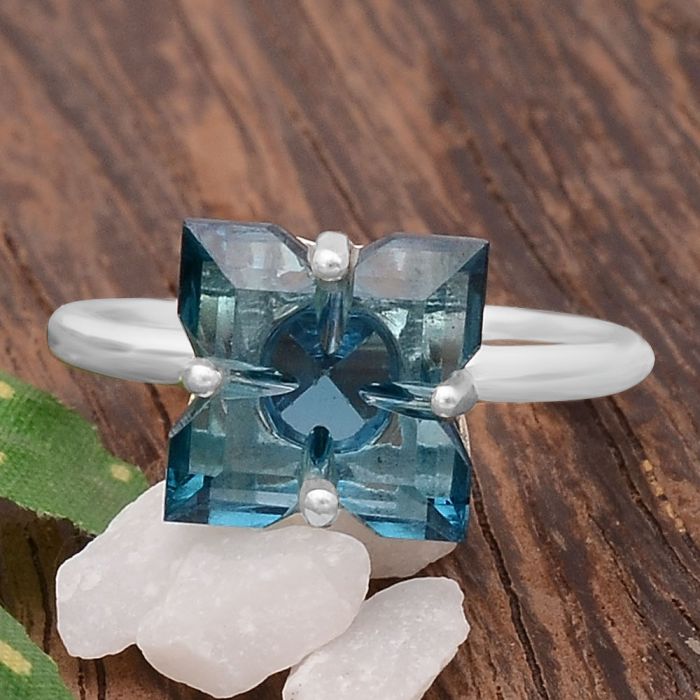 Lab Created London Blue Topaz Ring size-8 SDR81221 R-1019, 10x10 mm