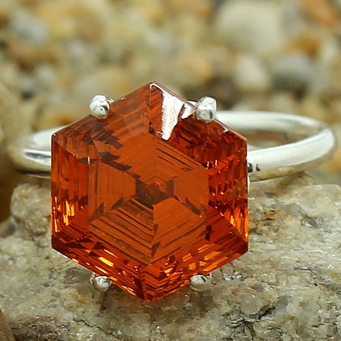 Lab Created Padparadscha Sapphire Ring size-8.5 SDR81963 R-1019, 12x12 mm