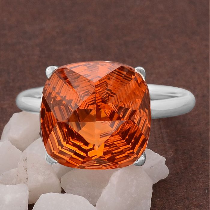 Lab Created Padparadscha Sapphire Ring size-7 SDR82579 R-1019, 12x12 mm