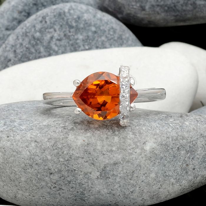 Lab Created Padparadscha Sapphire Ring size-7 SDR83009, 8x11 mm