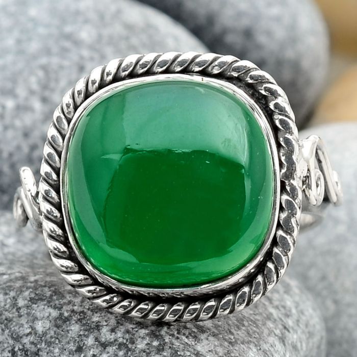Natural Green Onyx Ring size-8.5 SDR87682 R-1238, 14x14 mm