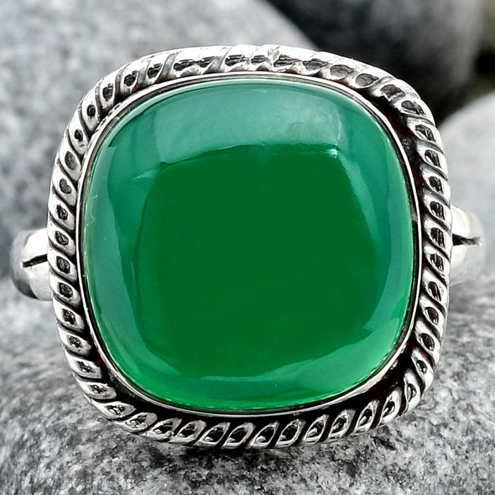 Natural Green Onyx Ring size-9 SDR87806 R-1010, 14x14 mm