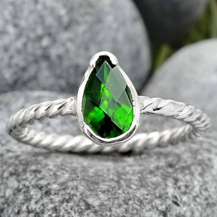 Faceted Natural Chrome Diopside Ring size-7 SDR87957 R-1001, 5x9 mm