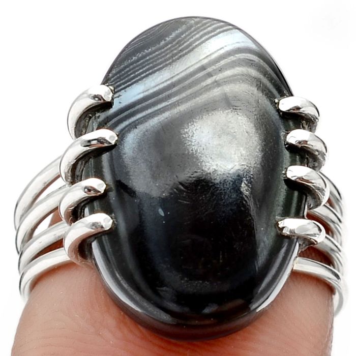 Crown Of Silver Psilomelane Black Malachite Ring size-7.5 SDR88315 R-1259, 13x19 mm