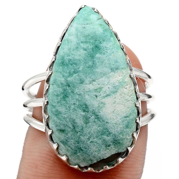 Dendritic Chrysoprase - Africa 925 Sterling Silver Ring s.8 Jewelry SDR88358 R-1210, 13x24 mm