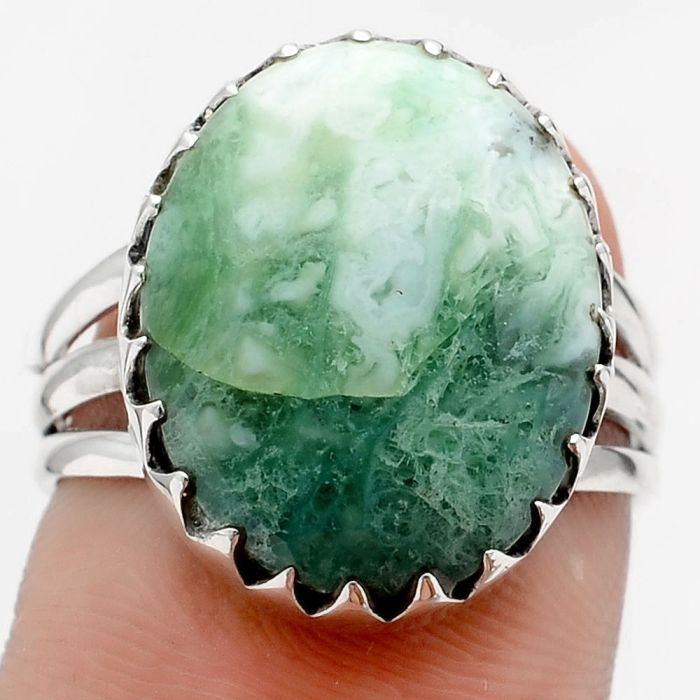 Dendritic Chrysoprase - Africa 925 Sterling Silver Ring s.7.5 Jewelry SDR88547 R-1210, 14x17 mm