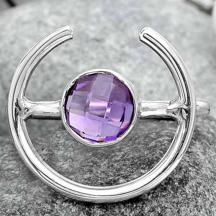 Faceted Amethyst - Brazil Ring size-8.5 SDR92425 R-1036, 7x7 mm