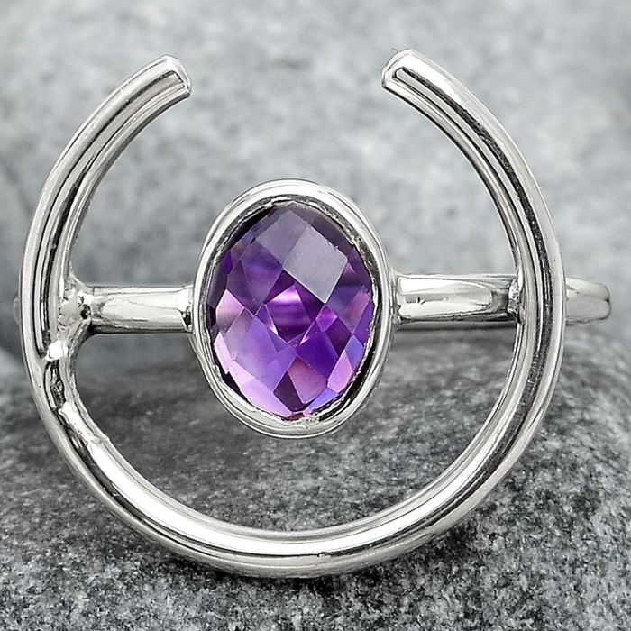 Faceted Amethyst - Brazil Ring size-7.5 SDR92429 R-1036, 6x8 mm