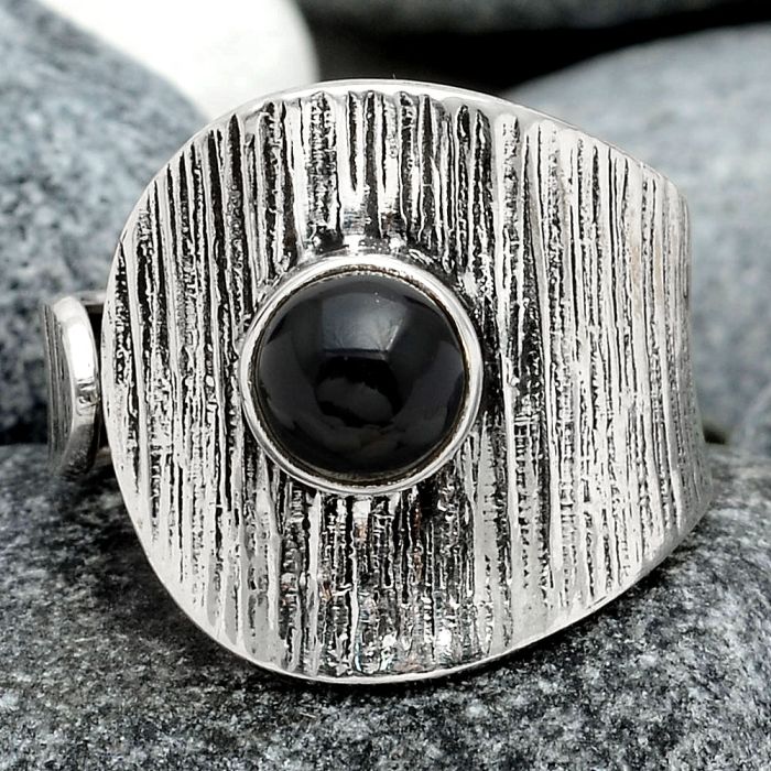 Adjustable - Black Onyx - Brazil Ring size-9 SDR92825 R-1319, 7x7 mm