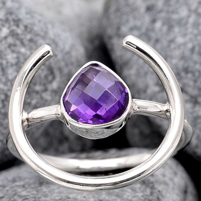 Faceted Amethyst - Brazil Ring size-7.5 SDR94712 R-1036, 7x7 mm