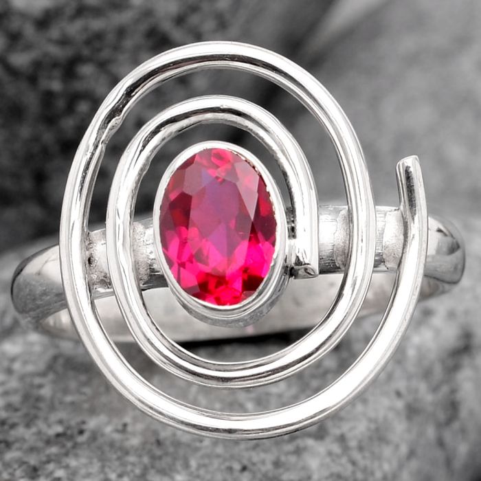 Lab Created Pink Rubellite Ring size-7 SDR95962 R-1485, 5x7 mm