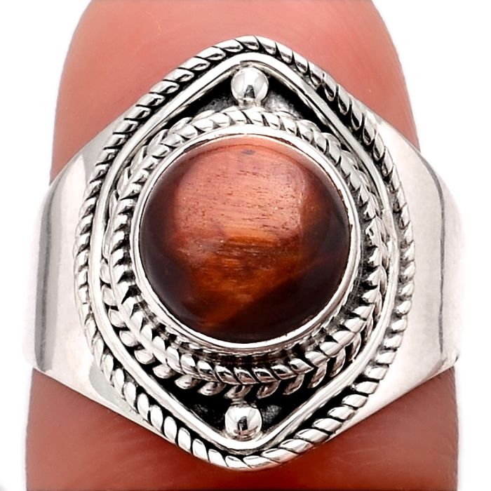 Natural Red Tiger Eye Ring size-8 SDR96252 R-1258, 9x9 mm
