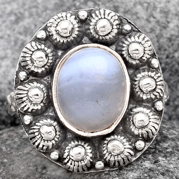 Bali Design - Blue Lace Agate Ring size-8 SDR96282 R-1609, 9x11 mm