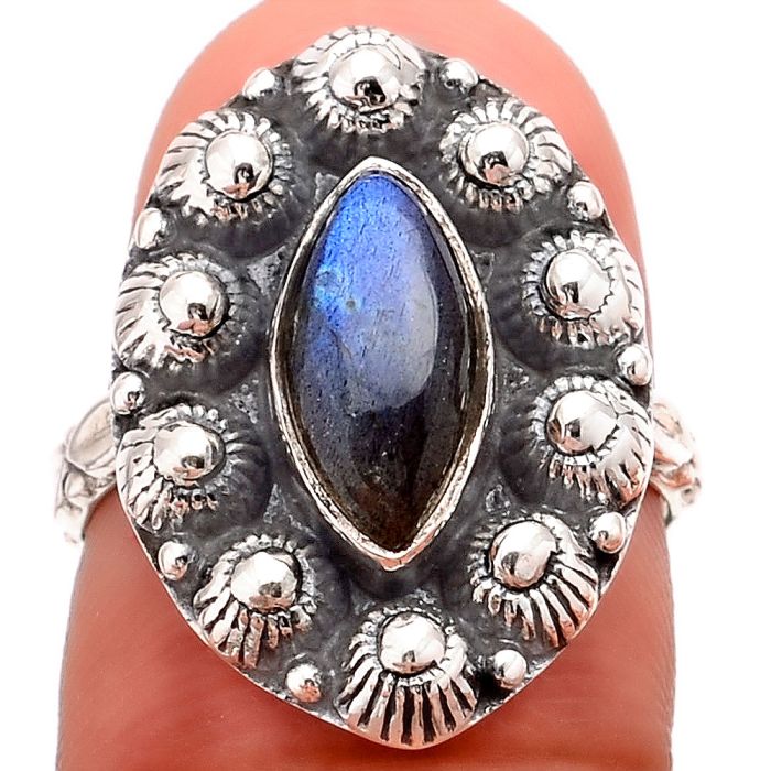 Bali Design - Blue Labradorite Ring size-7 SDR96307 R-1609, 6x12 mm