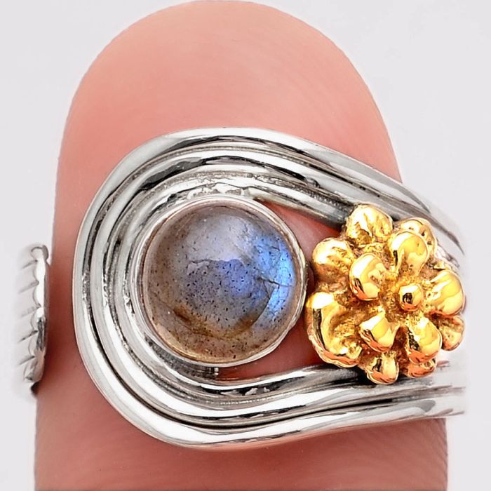 Two Tone Adjustable - Blue Labradorite Ring size-6.5 SDR96667 R-1491, 7x7 mm