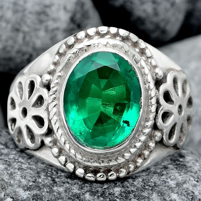 Artisan - Lab Created Emerald Ring size-7.5 SDR97560 R-1541, 8x10 mm