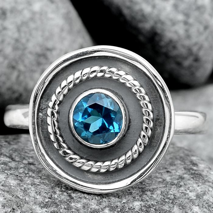 Lab Created London Blue Topaz Ring size-8 SDR97612 R-1439, 5x5 mm