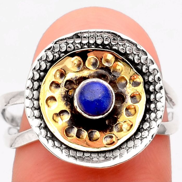 Two Tone - Lapis - Afghanistan Ring size-7.5 SDR98530 R-1586, 4x4 mm