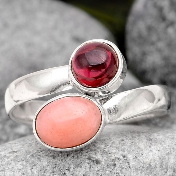 Pink Opal and Rhodolite Garnet Ring size-8 SDR98721 R-1205, 6x8 mm