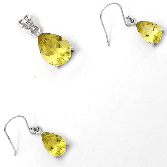 Natural Lemon Quartz Pendant Earrings Set SDT01470 T-1003
