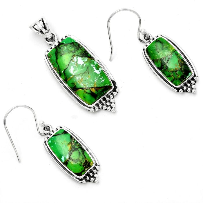 Green Matrix Turquoise Pendant Earrings Set SDT02508 T-1007