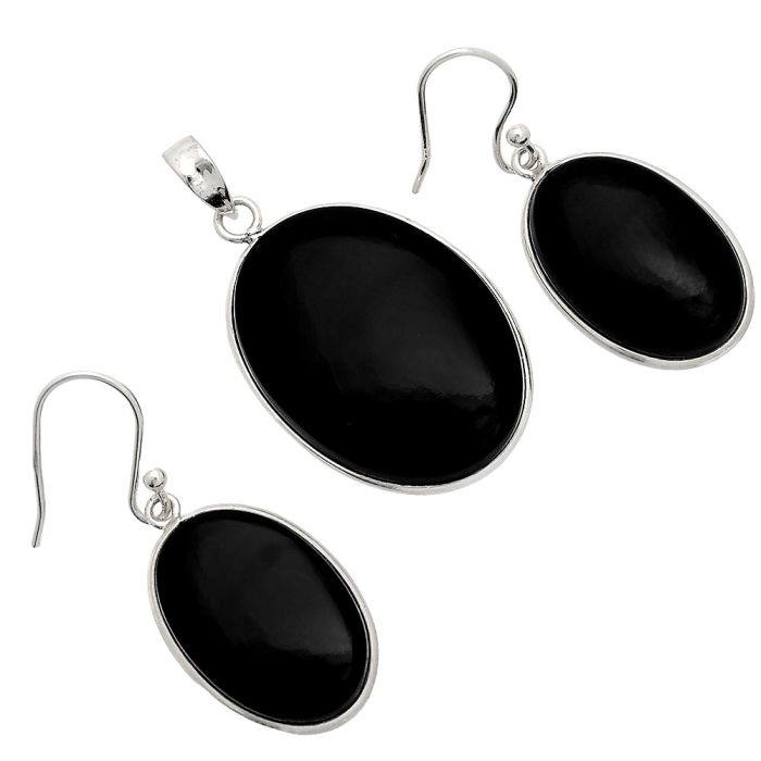 Black Onyx Pendant Earrings Set SDT03107 T-1001, 19x26 mm