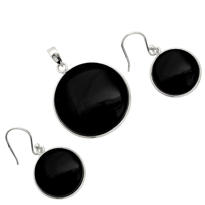 Black Onyx Pendant Earrings Set SDT03109 T-1001, 25x25 mm