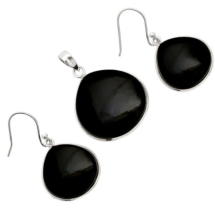 Black Onyx Pendant Earrings Set SDT03111 T-1001, 22x22 mm