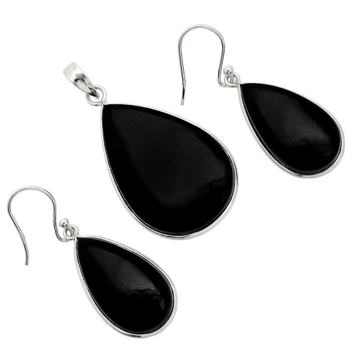 Black Onyx Pendant Earrings Set SDT03115 T-1001, 19x29 mm