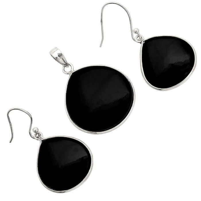 Black Onyx Pendant Earrings Set SDT03116 T-1001, 22x22 mm