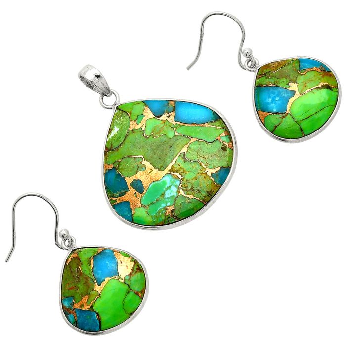 Blue Turquoise In Green Mohave Pendant Earrings Set SDT03201 T-1001, 27x27 mm
