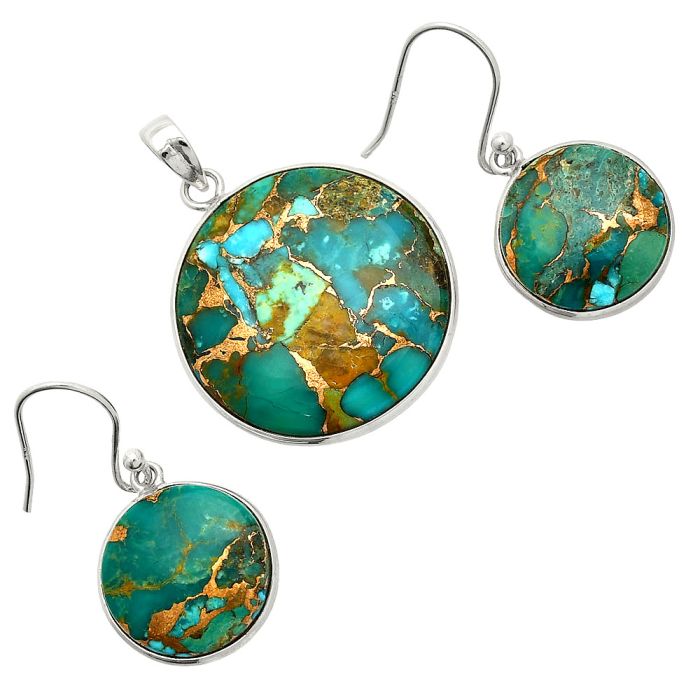 Blue Turquoise In Green Mohave Pendant Earrings Set SDT03203 T-1001, 24x24 mm