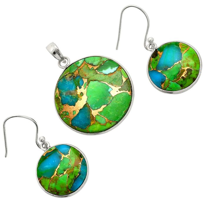 Blue Turquoise In Green Mohave Pendant Earrings Set SDT03205 T-1001, 24x24 mm