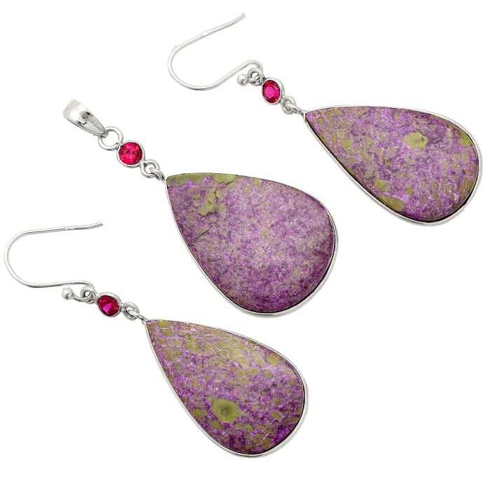 Purpurite and Ruby Pendant Earrings Set SDT03275 T-1010, 20x28 mm