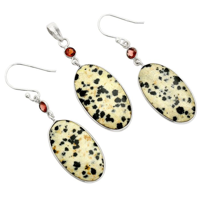 Dalmatian and Garnet Pendant Earrings Set SDT03319 T-1010, 15x26 mm