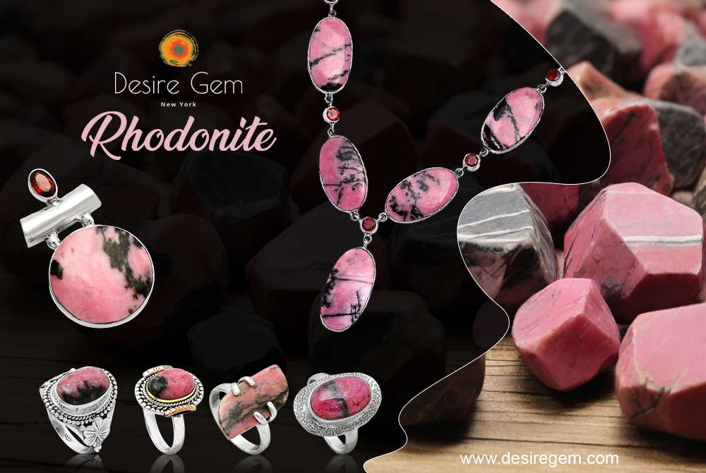 Exquisite Rhodonite Gemstone Sterling Silver Jewelry Collection by Desiregem
