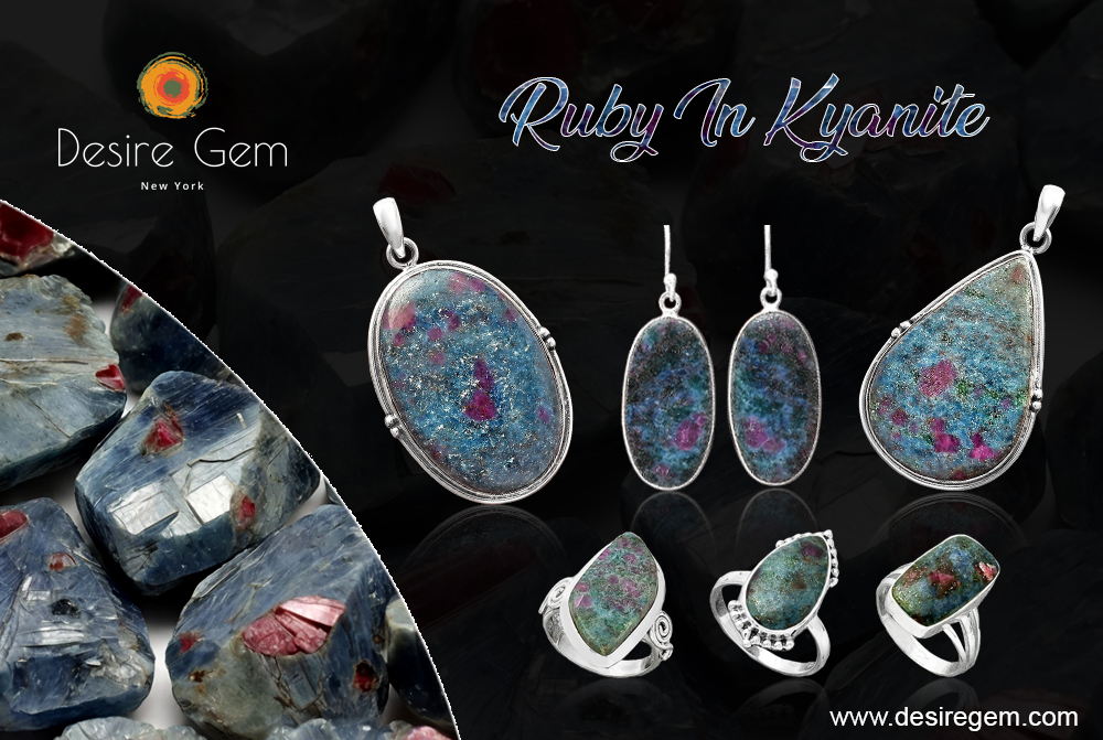 Exquisite Ruby in Kyanite Gemstone Set in 925 Sterling Silver Jewelry by Desiregem